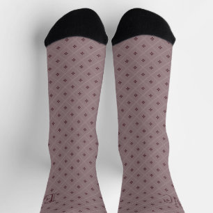 Monogram Burgundy and Pale Red Diamond Florets Socks