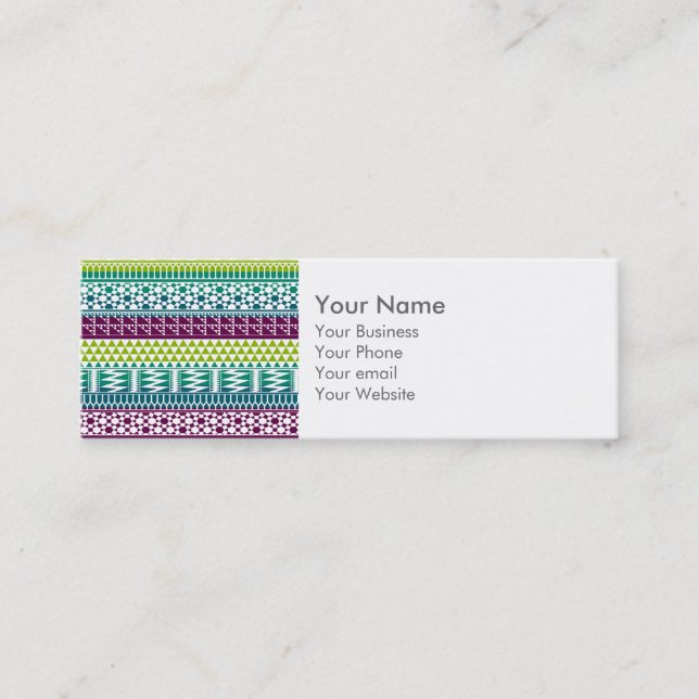 Monogram Burgundy Aqua Aztec Tribal Print Pattern Mini Business Card (Front)
