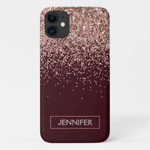 Monogram Burgundy Blush Pink Rose Gold Glitter Case-Mate iPhone Case