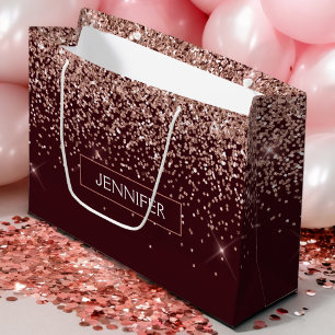 Monogram Burgundy Blush Pink Rose Gold Glitter Large Gift Bag