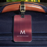 Monogram Burgundy Faux Brushed Metallic Steel Luggage Tag<br><div class="desc">Monogram Burgundy Faux Brushed Metallic Steel Luggage Tag</div>