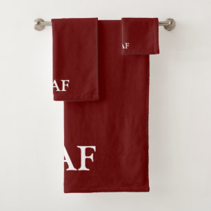 Monogram Burgundy Maroon Dark Red White  Bath Towel Set