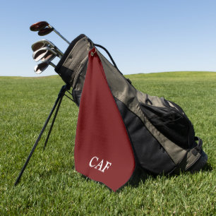 Monogram Burgundy Maroon Dark Red White Golf Towel