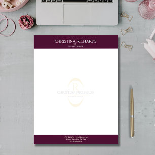 Monogram Burgundy Modern Elegant Business Custom Letterhead