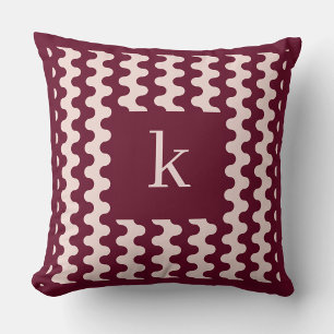 Monogram Burgundy Pink Bold Wavy Pattern Cushion