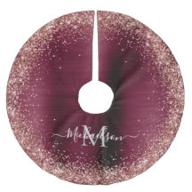Monogram Burgundy Rose Gold Faux-Glitter Girly 