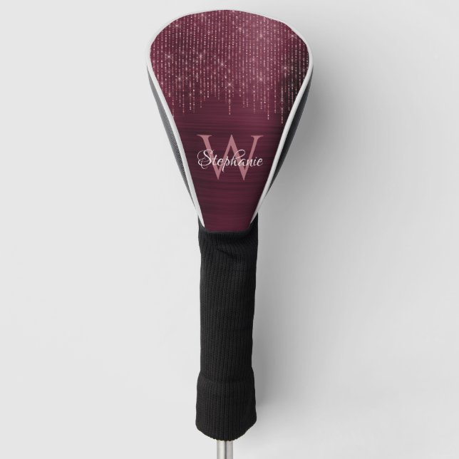 Monogram Burgundy Rose Gold Sparkle Golf Head Cover (Front)