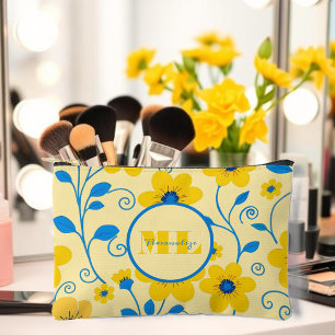 Monogram Butter Yellow and Blue Floral Accessory Pouch
