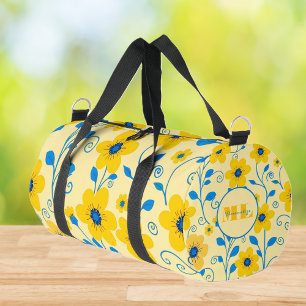 Monogram Butter Yellow and Blue Floral Duffle Bag
