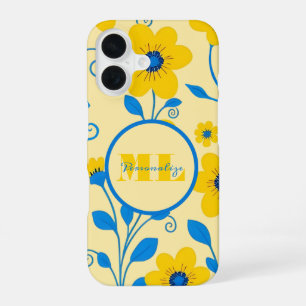 Monogram Butter Yellow and Blue Floral iPhone 16 Case