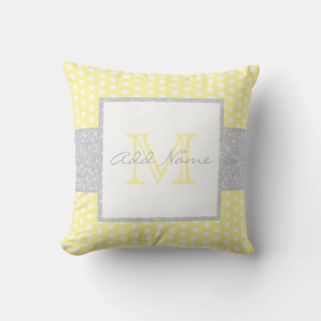 Monogram Butter Yellow Polka Dot Baby Boy Pillow (Front)