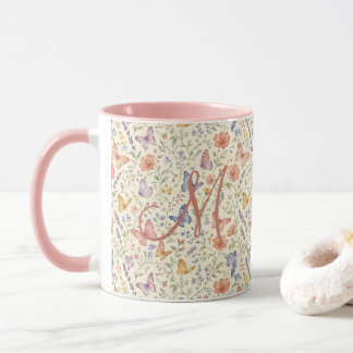 Monogram Butterflies Watercolor Florals Gift Her Mug