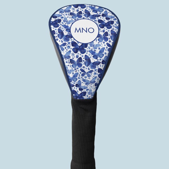 Monogram Butterfly Watercolor Blue Golf Head Cover (Creator Uploaded)
