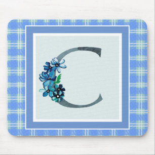 Monogram "C" Blue Plaid Mouse Pad