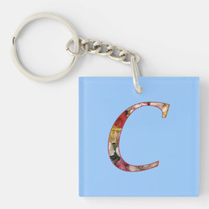Monogram C Floral Design Keychain