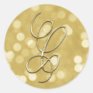 Monogram C Gold Bokeh Seal Wedding Invitation