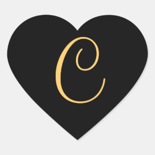 Monogram C,  gold coloured initial C Heart Sticker