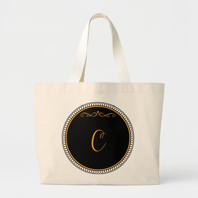 Monogram 'C' gold on black Large Tote Bag (Front)