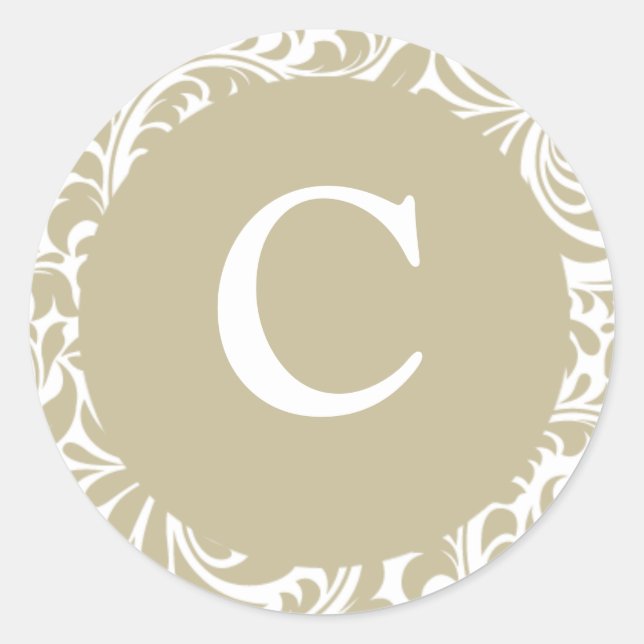 Monogram C Grey Silver And White Invite Stickers (Front)