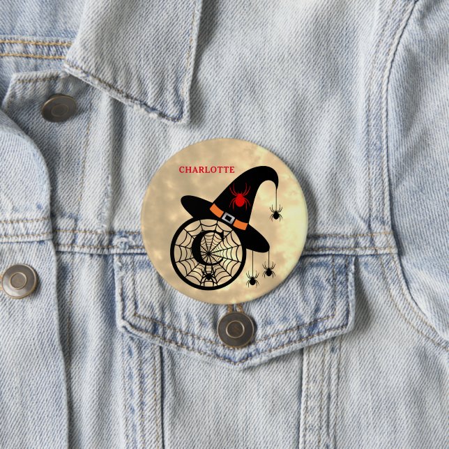 Monogram C Halloween Sky Witch Spiders Name Button (In Situ)