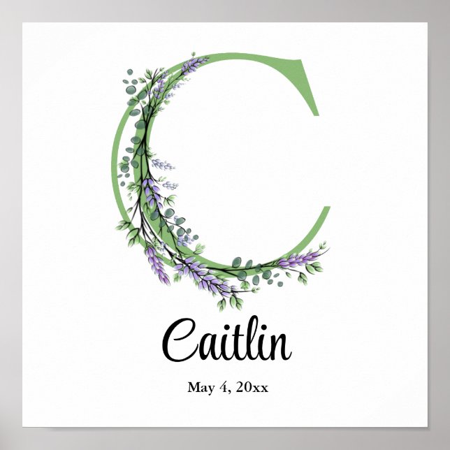 Monogram C Lavender Eucalyptus nursery  Poster (Front)