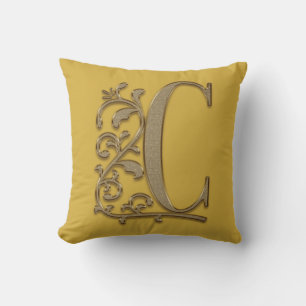 Monogram C Mustard Yellow Family Wedding, Birthday Cushion
