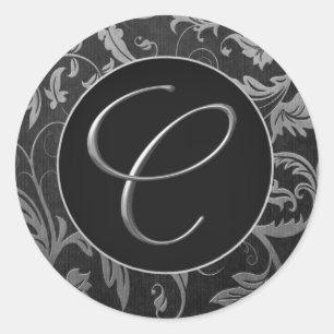 Monogram C Silver and Black Damask Wedding Seal