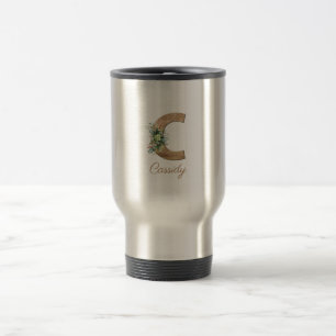 Monogram C wood letter red flower Travel Mug