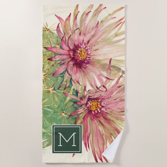 Monogram | Cactus Pink Blossoms Beach Towel (Front)
