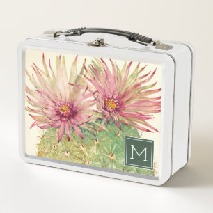 Monogram   Cactus Pink Blossoms Metal Lunch Box
