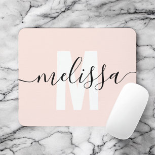 Monogram Calligraphy Blush Pink Girly Mouse Pad