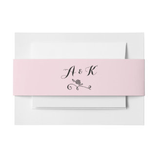Monogram Calligraphy Flower Ornament Pink Invitation Belly Band
