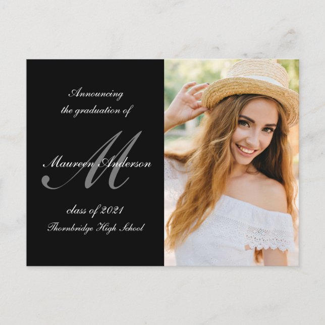 monogram calligraphy graduation announcement postcard (Front)