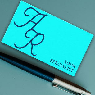 Monogram calligraphy initials cyan blue modern business card