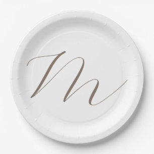 Monogram Calligraphy Unique Plain Modern Paper Plate