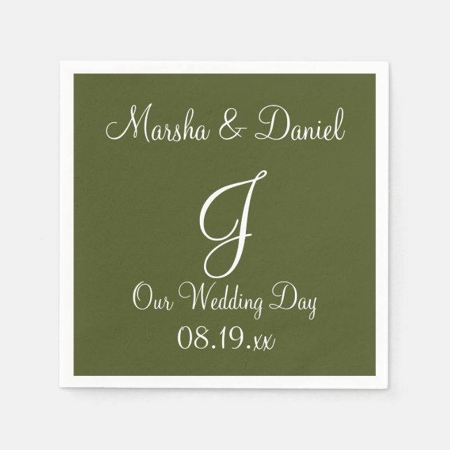 Monogram Camo Green Simple Single Colour Paper Nap Napkin (Front)