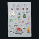 Monogram Camping Guide | Watercolor Illustrations  Tea Towel<br><div class="desc">A perfect piece of collectable art for for anyone that loves camping. Featuring watercolor illustrations of camping elements with your family name. Add your custom wording to this design by using the "Edit this design template" boxes on the right hand side of the item, or click the blue "Customise it"...</div>