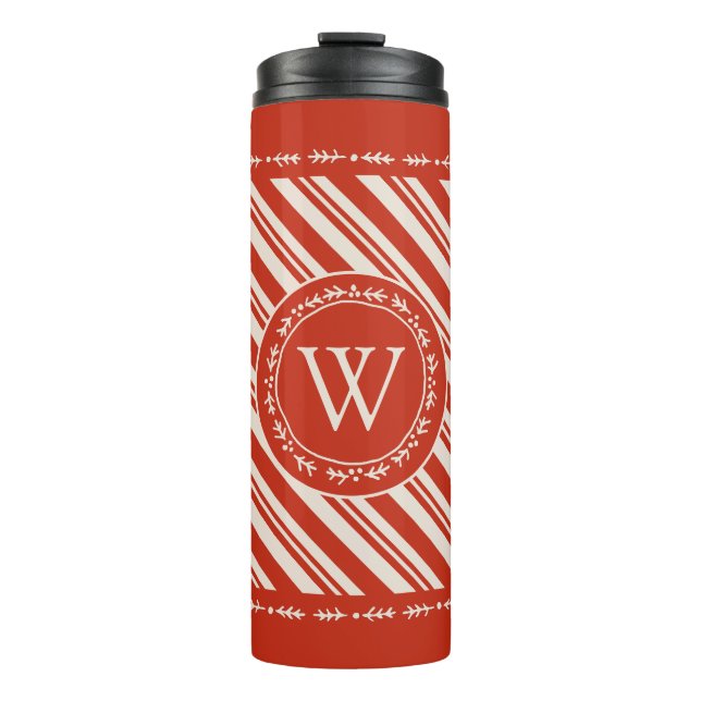 Monogram Candy Cane Stripe Thermal Tumbler (Front)
