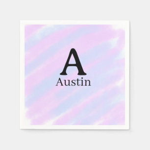 Monogram capital masculine add name purple pastel napkin