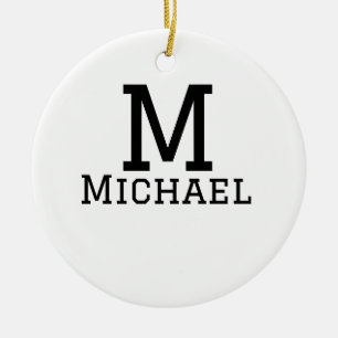 Monogram capital masculine add name simple classic ceramic tree decoration