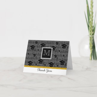 Monogram Caps Pattern Grad Thank You: Gold You Card