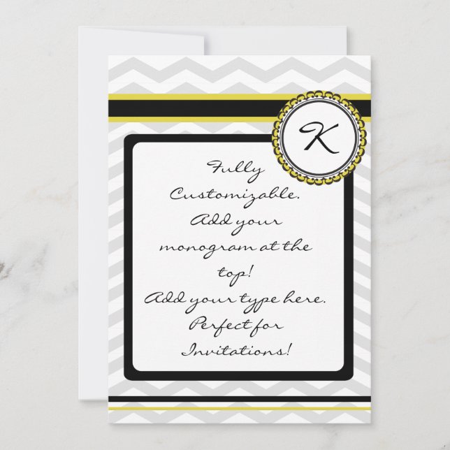 Monogram Card with grey cheveron stripe and yellow (Front)