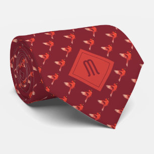 Monogram Cardinal Bird Pattern on Red Tie