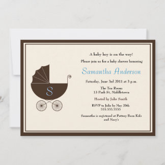 Monogram Carriage Baby Shower Invite - Boy