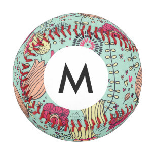 Monogram Cartoon floral pattern with birds Baseball