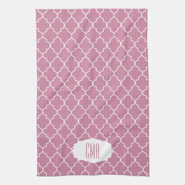 Monogram Cashmere Pink Quatrefoil Tea Towel (Vertical)