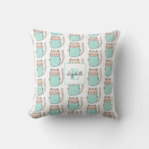 Monogram Cat Pattern Named Baby Cushion