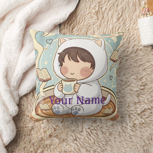 Monogram Cat Pillow Cosy Reading Nook Decor (Blanket)