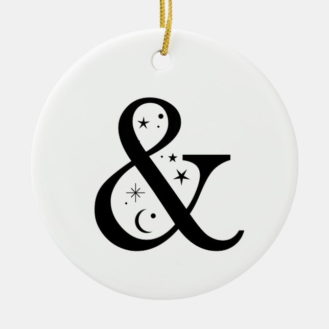 Monogram & Celestial Ampersand Ceramic Tree Decoration (Front)