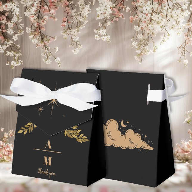 Monogram Celestial Midnight Black Stars Wedding Favour Box (Creator Uploaded)